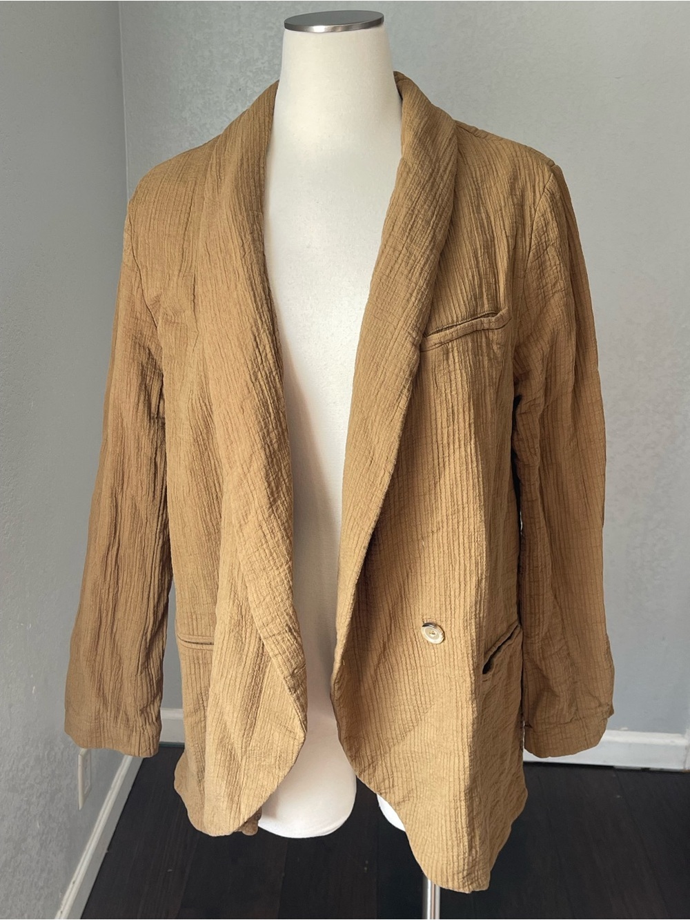 Free People Camel Brown Textured Open Blazer Jacket